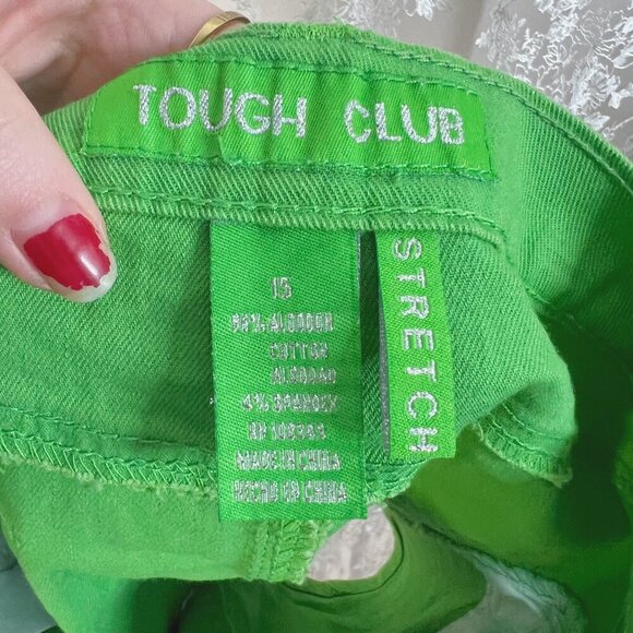 y2k Vintage Green Denim Mini Skirt Rhineston Buttons Women's Size 15 - Picture 4 of 6